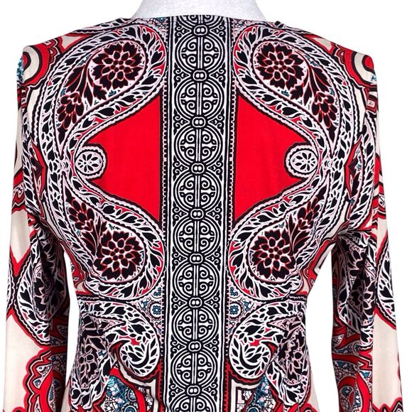HALE BOB Paisley Jersey Shift Dress Size Medium Bohemian Long Sleeve V Neck Red - Picture 8 of 16